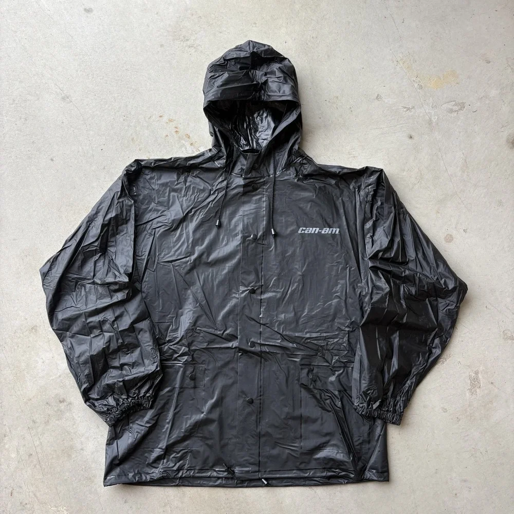 Can Am Mud Jacket Mens Large Black PVC Waterproof Raincoat ATV UTV Hooded Snap